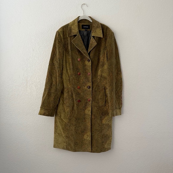 Express Jackets & Blazers - Express Women’s Vintage Moss Green Cotton Paisley Button Coat Size 14